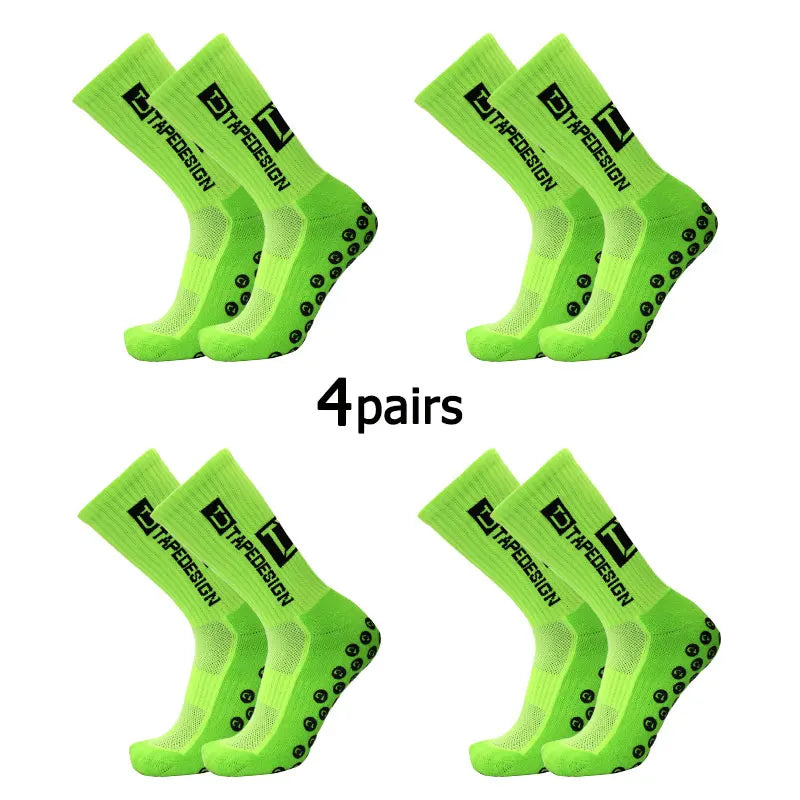 4Pairs/Lot 2024 New ANTI SLIP Tapedesign Football Socks Mid Calf Non-Slip Soccer Sport Cycling Sports Mens Sock EU38-45