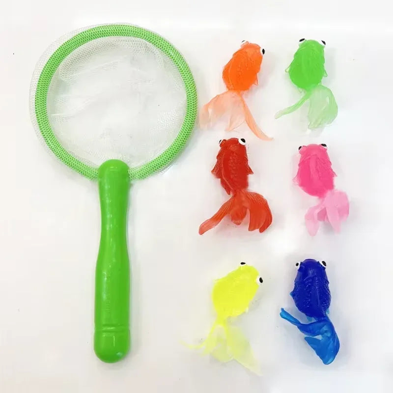 Children's Water Toy Soft Rubber Marine Life Buoy Goldfish Net Fishing Model Swimming Bathtub Holiday Gift