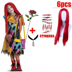 Kids Girls Boys Cosplay Scary Ghost Bride Sally Skeleton Jack Dress Striped Halloween Character Dress Up Costume