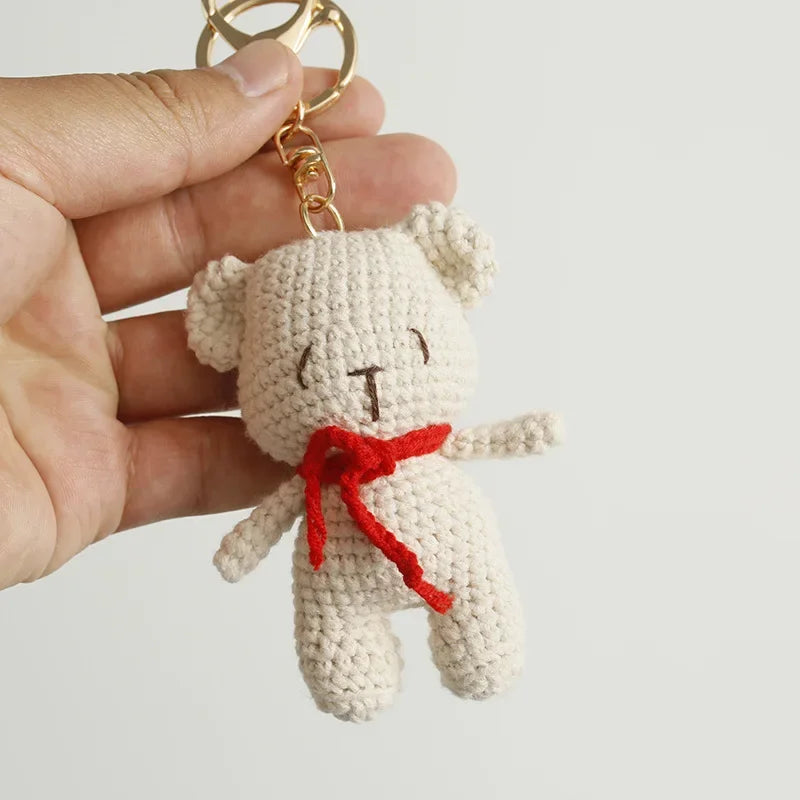 Cute Small Bear Keyrings For Couple Gifts Handmaking Knitted Bear Doll Keychain Animal Doll Crochet Keychain Custom Accessories