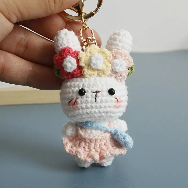 Cute Mushroom Rabbit Crochet Keychains Handmaking Crochet Cartoon Rabbit Doll Keyring For Bag Pendant Knitted Animal Doll Custom