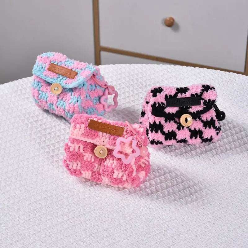 Colorful Knitted Coin Bag Keychains Mini Crochet Bag Keyring Handmake Knitting Storage Bag Keychain Keys Holder Custom Accessory