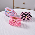 Colorful Knitted Coin Bag Keychains Mini Crochet Bag Keyring Handmake Knitting Storage Bag Keychain Keys Holder Custom Accessory