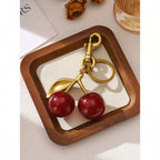 Unique Shiny Cherry Shaped Pendant, New Cherry Crystal Pendant, Keychain Pendant, Cherry Decor Keychain With Clasp, Shiny Resin Product, Suitable As Bag Accessory, Suitable For Women Handbag