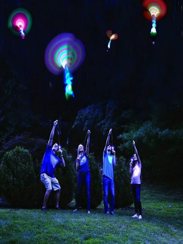Outdoor Flash Rocket toy LED Lights Glowing Slingshot Rocket Helicopter Flying Toy Party Fun Gift Rubber Band Ejector Toys
