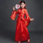 Ancient Chinese Dress Girls Children Kimono Traditional Ethnic Fan Students Chorus Dance Costume Japanese Yukata Kimono Style