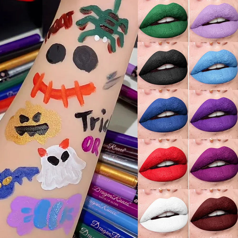Waterproof and Easy To Color Halloween Makeup Sexy Red Vampire Liquid Lipstick Matte White Black Lip Gloss Facial Body Painting