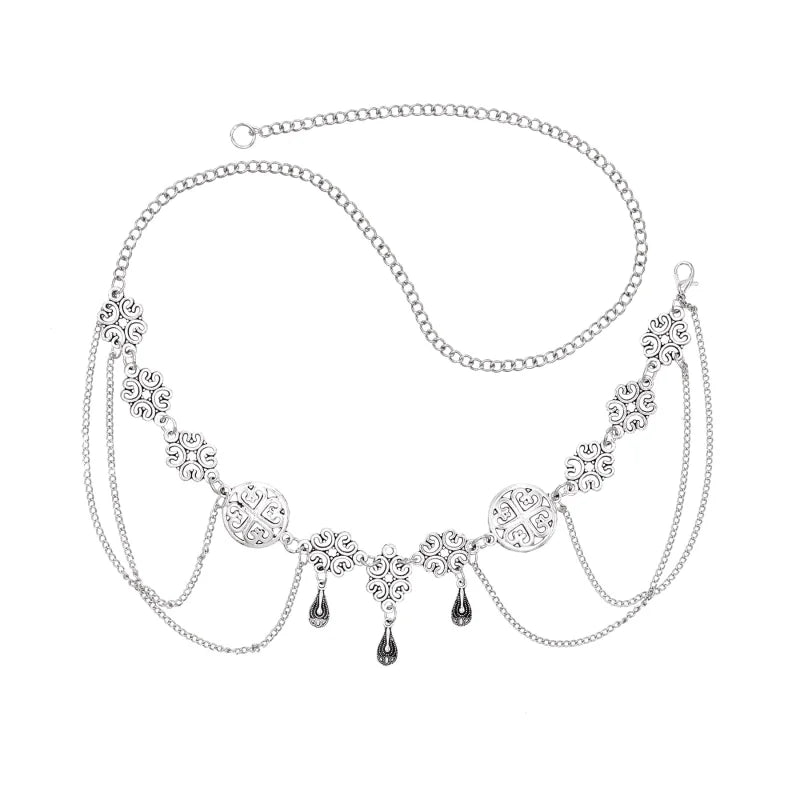 Retro Silvery Alloy Hollow Moon Pendant Forehead Headpiece for Women Boho Ethnic Indian Hippie Party Hair Accessories Jewelry