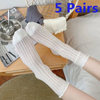 5 Pairs/Lot Women Hollow Mesh Tube Socks Ear Fungus Edge Socks Ins Trendy Spring Summer Loose Mouth Thin Style Girls Pile Socks