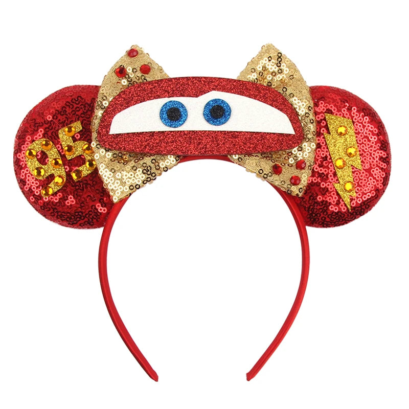 Disney Pixar Cars Kawaii Ear Headbands for Adults Lightning McQueen Hairband Cars on The Road Headwear Girl Bow Hair Accessories