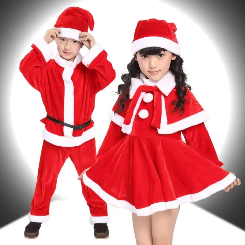 Warm Christmas Party Suit For Winter Kids, Coat, Pants, Hat And Shoe Covers, Santa Claus Role Play Suit For Boys And Girls, Chri