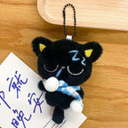 Cute Mini Black Cat Pendant Keychain Cartoon Plush Kitten Doll Charms With Beaded Chain Cuddly Black Kitten For Boys Girls Gifts