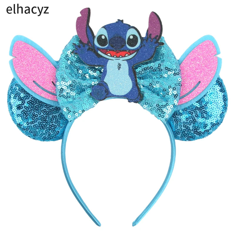 HEROCROSS Cute Stitch Headbands For Girls Sequins Bow Hairband Women Angel Headwear Kids Ears Hair Accessories Carnival Gift