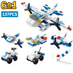 6in1 NEW Police Sports Car Fire Engineering Engine Mini Loader Truck Classic Model Building Blocks Sets Bricks Toy City