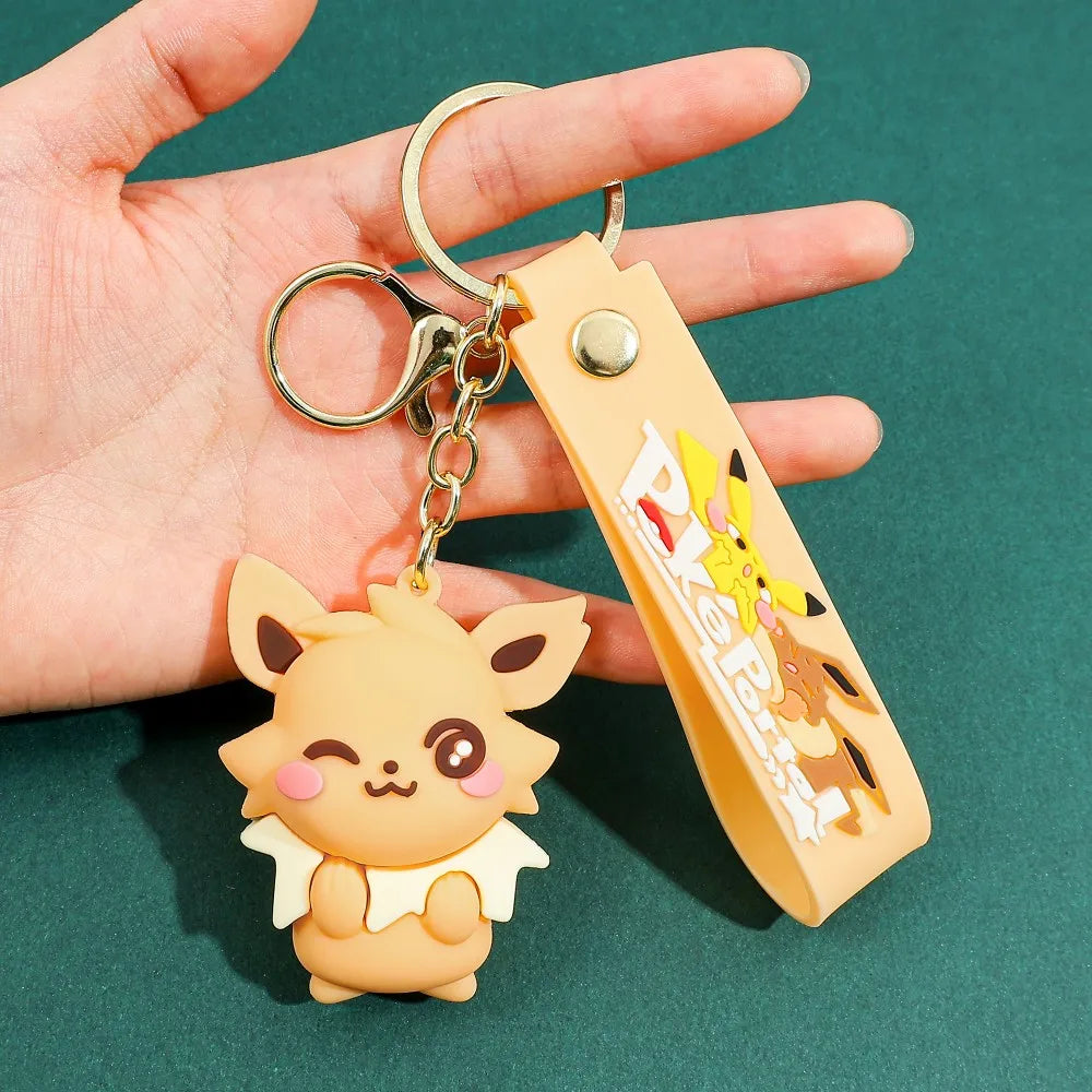 Eevee Keychain Evolution Set, Flareon Jolteon Vaporeon Plush Keychain, Pokémon Eeveelutions Key Ring for Fans