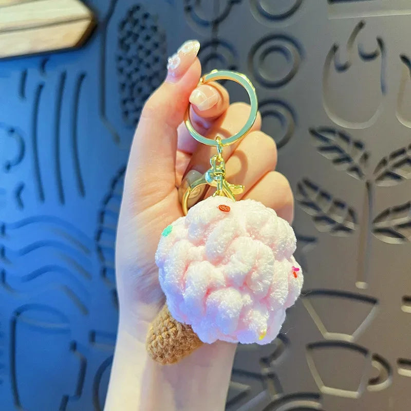 Handmaking Crochet Ice Cream Keyrings Wholesale Sweet Ice Cream Cone Series Crochet Keychain For Bag Pendant  Custom Accessories