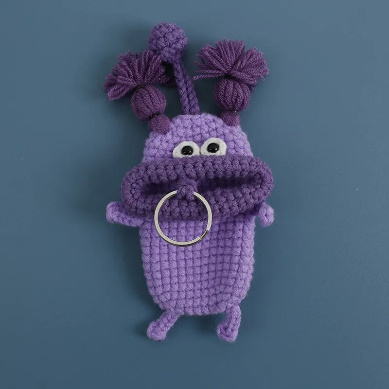 Funny Crochet Keychains Knitting Cute Sausage Mouth Doll Key Holder Knitted Storage Bag Keyrings For Car Keys Wholesale Custom
