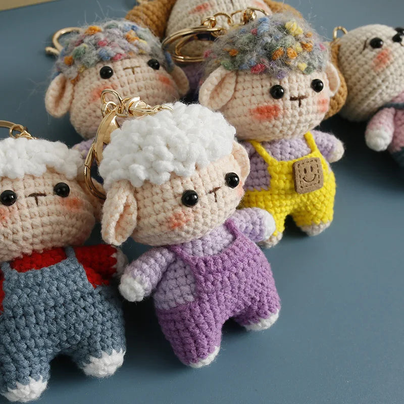 Cartoon Animal Doll Series Handmake Crochet Keychain Cute Sheep Doll Keyrings Crochet Puppy Keychains Gifts Custom Accessories