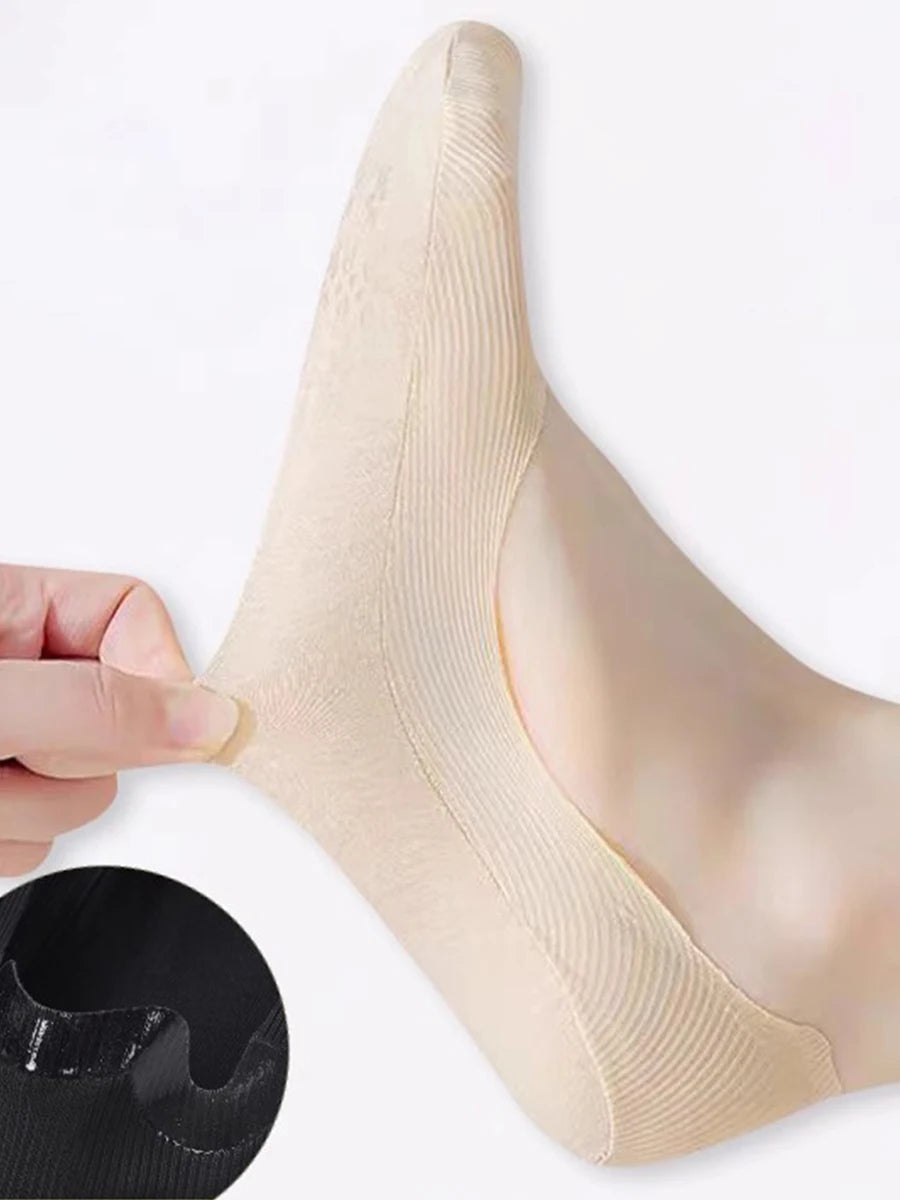 5 Pairs Socks Women's Summer Invisible Short Ankle Foot No-show Low Cut Silicone Non-slip Black Boat Socks