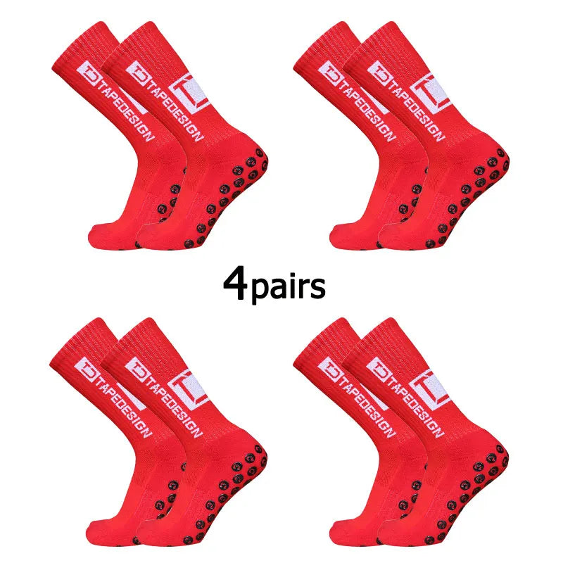 4Pairs/Lot 2024 New ANTI SLIP Tapedesign Football Socks Mid Calf Non-Slip Soccer Sport Cycling Sports Mens Sock EU38-45