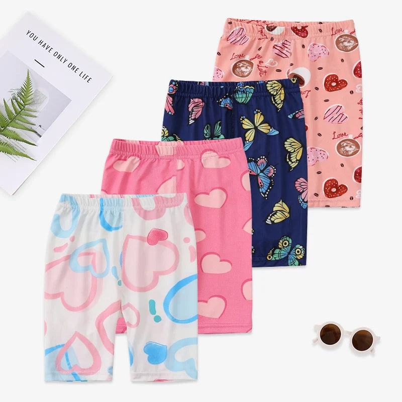 1/4/6 Pieces Girls' Seasonal Thin Sweet Cute Fashionable Printed Bottom Shorts Anti Gare Safety Pants Soft Leggings Home Pants