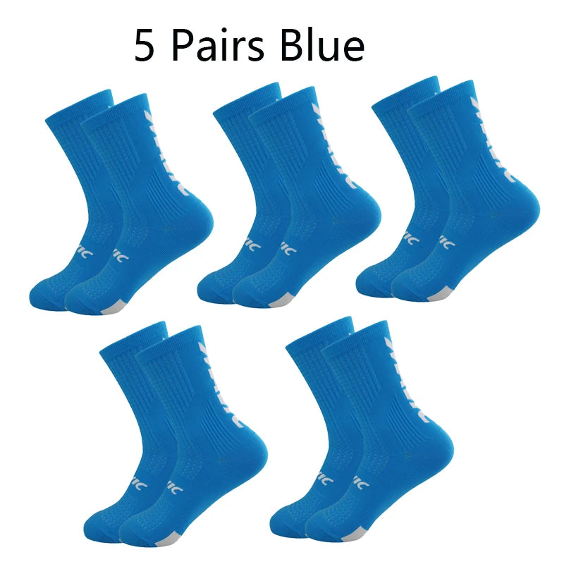 5 Pairs Cycling Socks Men Letter Breathable Bicycle Sport Running Socks Mid Tube Compression Outdoor Racing MTB Road Bike Socks