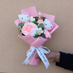 Hello Kitty Plush Bouquet with Rose Kawaii Anime Fluffy Stuffed Plush Doll Christmas Valentine's Day Holiday Birthday Gift