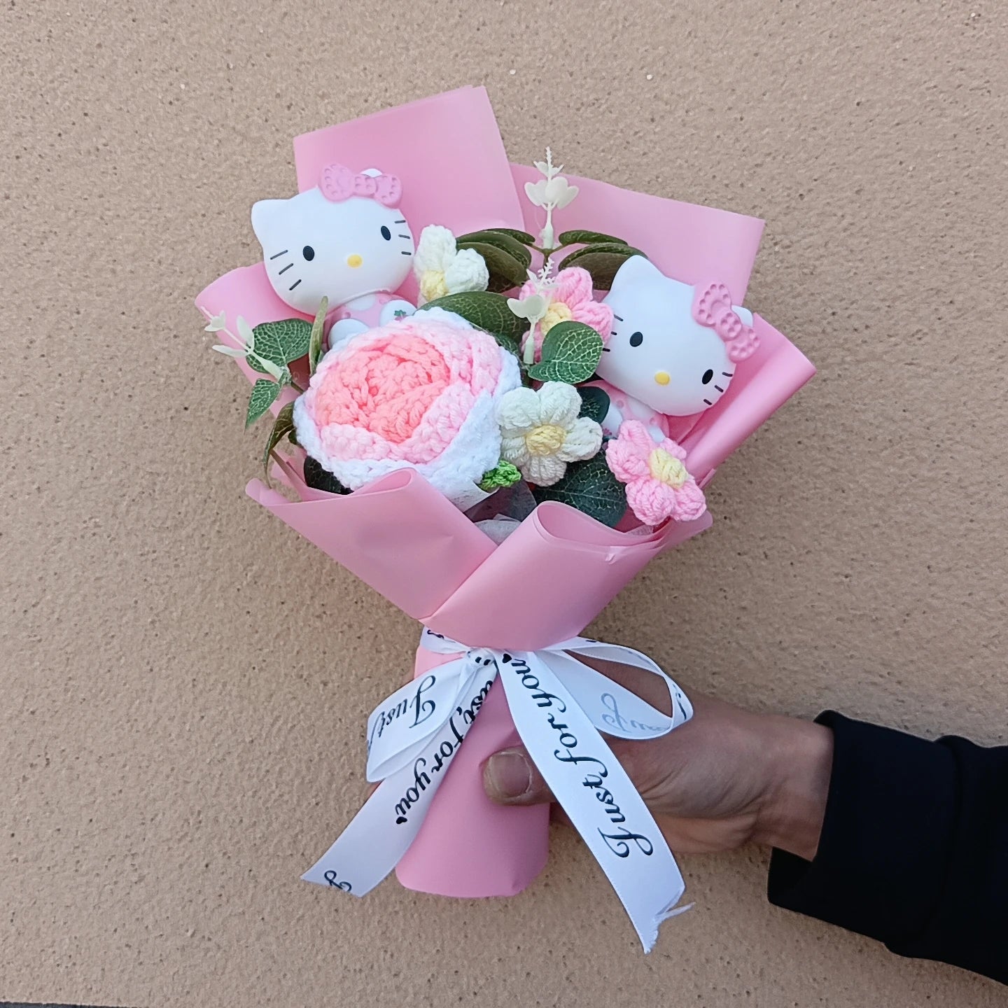 Hello Kitty Plush Bouquet with Rose Kawaii Anime Fluffy Stuffed Plush Doll Christmas Valentine's Day Holiday Birthday Gift