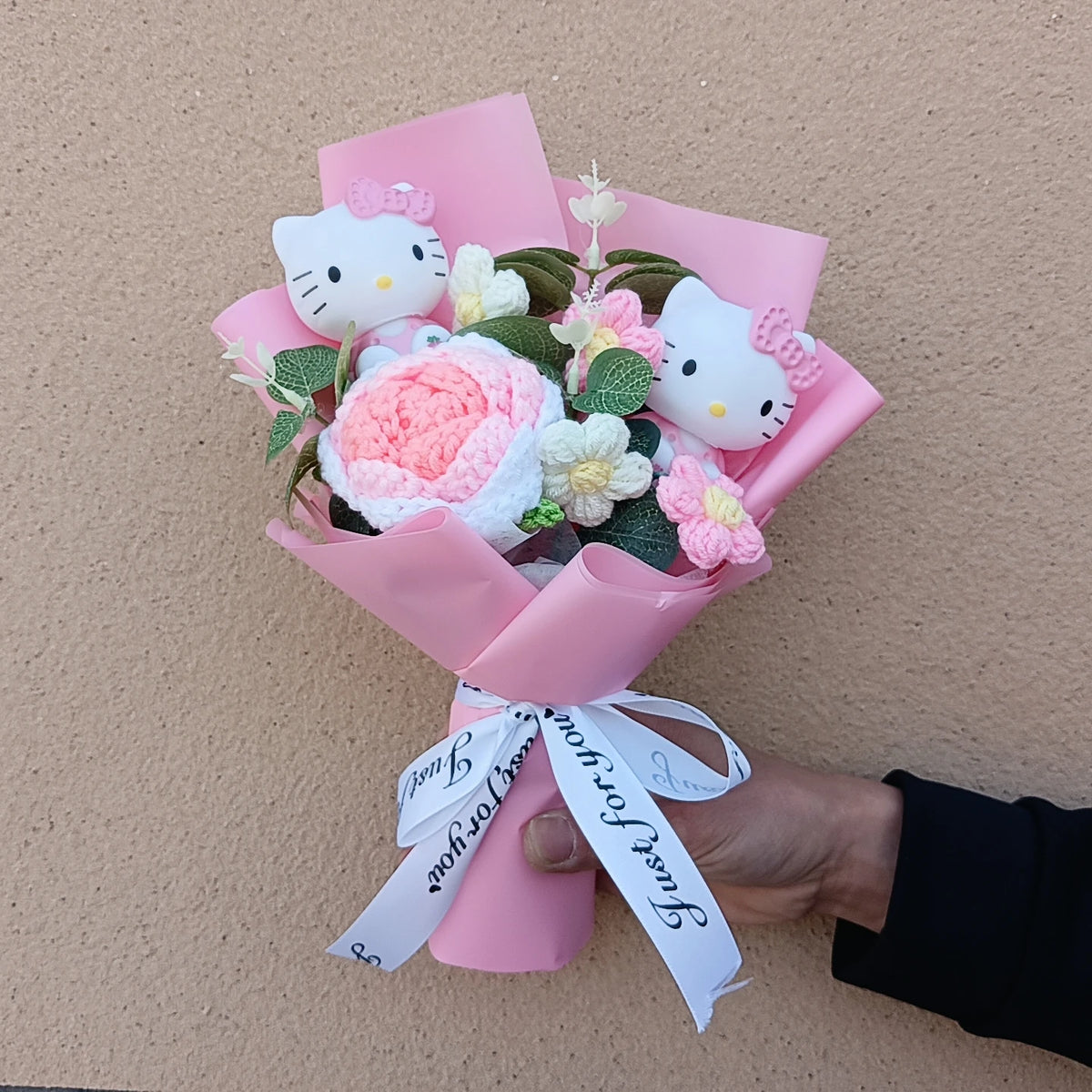 Hello Kitty Plush Bouquet with Rose Kawaii Anime Fluffy Stuffed Plush Doll Christmas Valentine's Day Holiday Birthday Gift