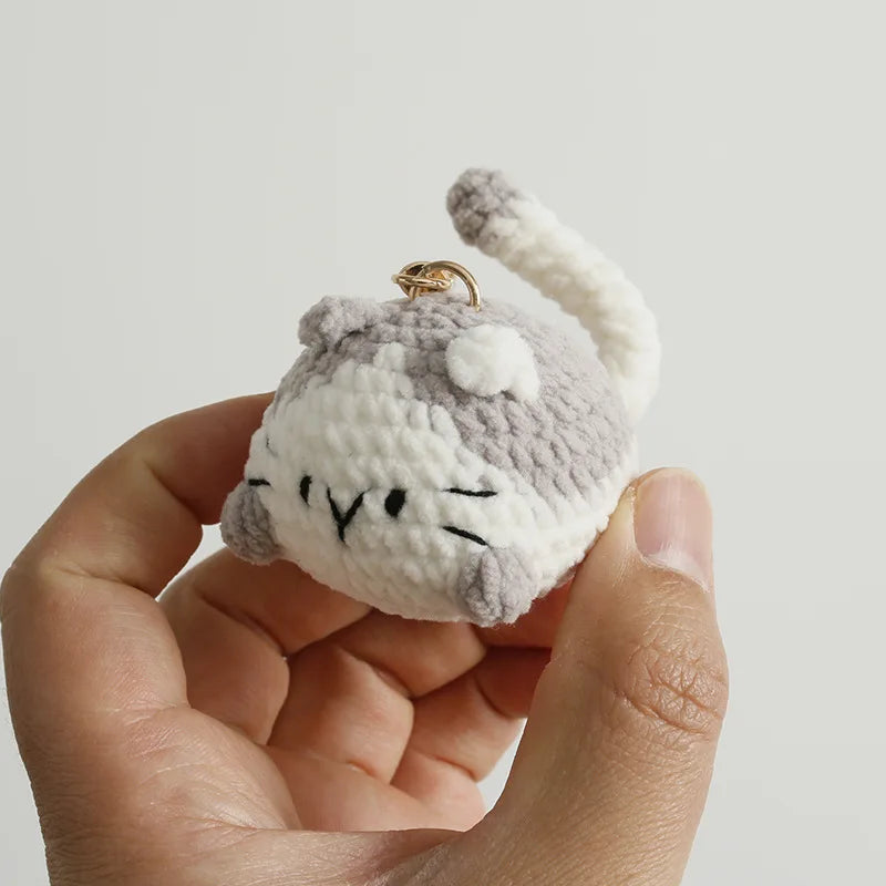 Small Cat Crochet Keychain Handmaking Crochet Cute Kitten Keyrings For Bag Pendant Knitting Animal Doll Keychain For Gift Custom