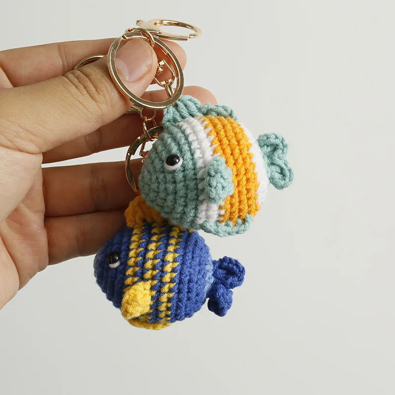 Funny Shrimp Doll Crochet Keychain Handmaking Clown Fish Knitting Keyrings Cute Shrimp Keyrings Bag Pendant Custom Accessories