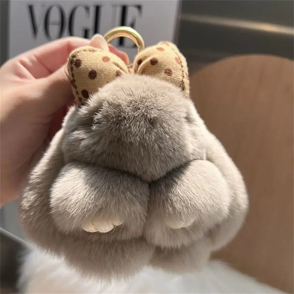 Plush Key Chains Bag Hanging Pendant Car Key Ring Mini Rabbit Hair Bow Bag Strap Cute Bunny Couple Keychain