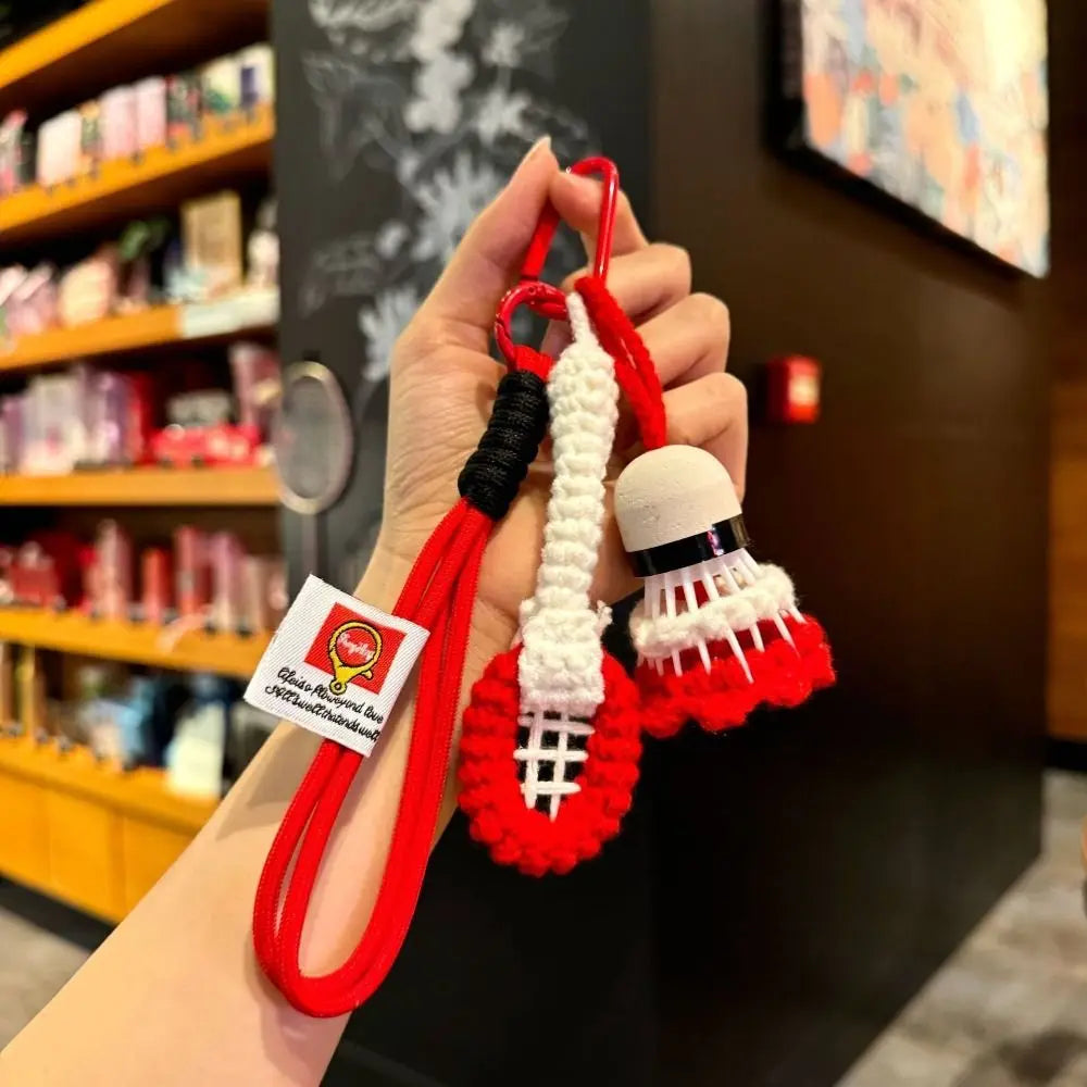 Soft Cute Crochet Badminton Keychain Mini Bright Color Knitted Badminton Pendant Bag Hanging Charms Car Keyring Backpack Decor