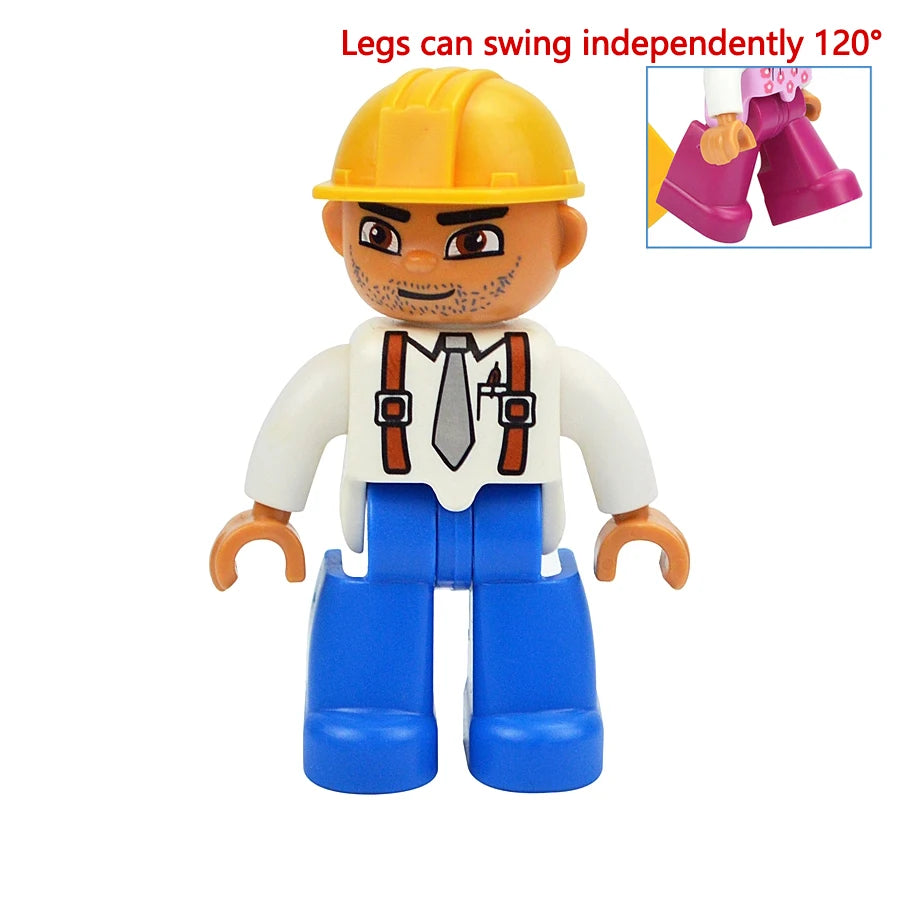 Big Size Figures Building Block Doll Family Farmer Pirate Worker Doctor Policemen Large Brick Compatible Build House Duploes Toy