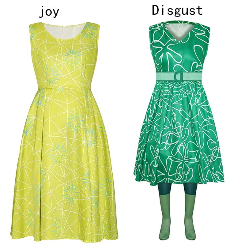 Movie Joy Disgust Cosplay Costume for Women Dress Halloween Costume Joy Disgust Outfits for Women Role Play