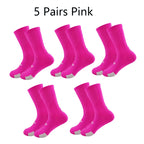 5 Pairs Cycling Socks Men Letter Breathable Bicycle Sport Running Socks Mid Tube Compression Outdoor Racing MTB Road Bike Socks
