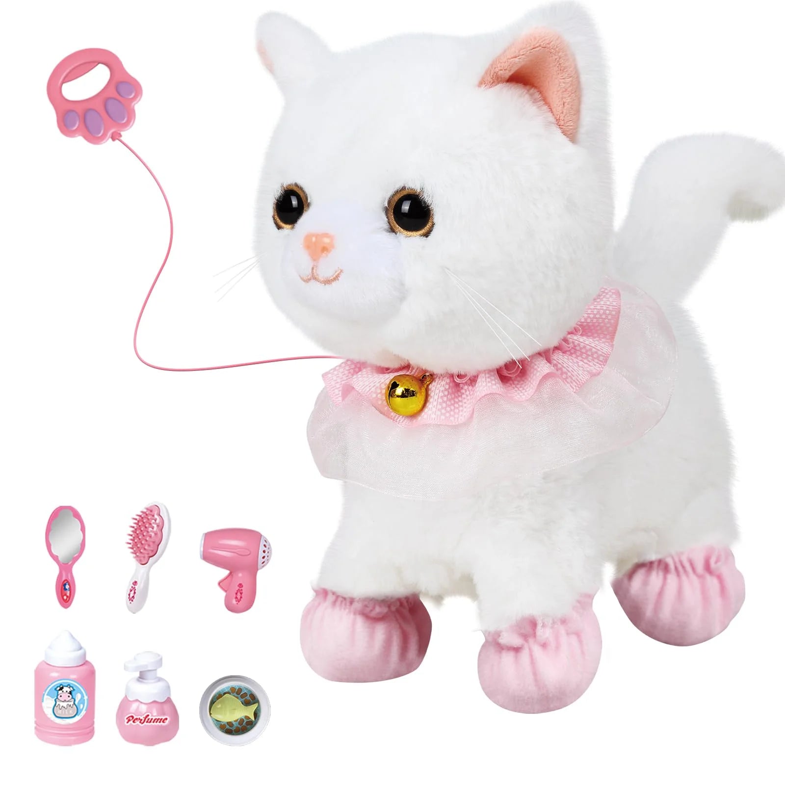 Interactive Walking Toy Cat for Kids Touch & Voice Controlled with Remote Leash And Waggling Tail Ideal Birthday Or Gift