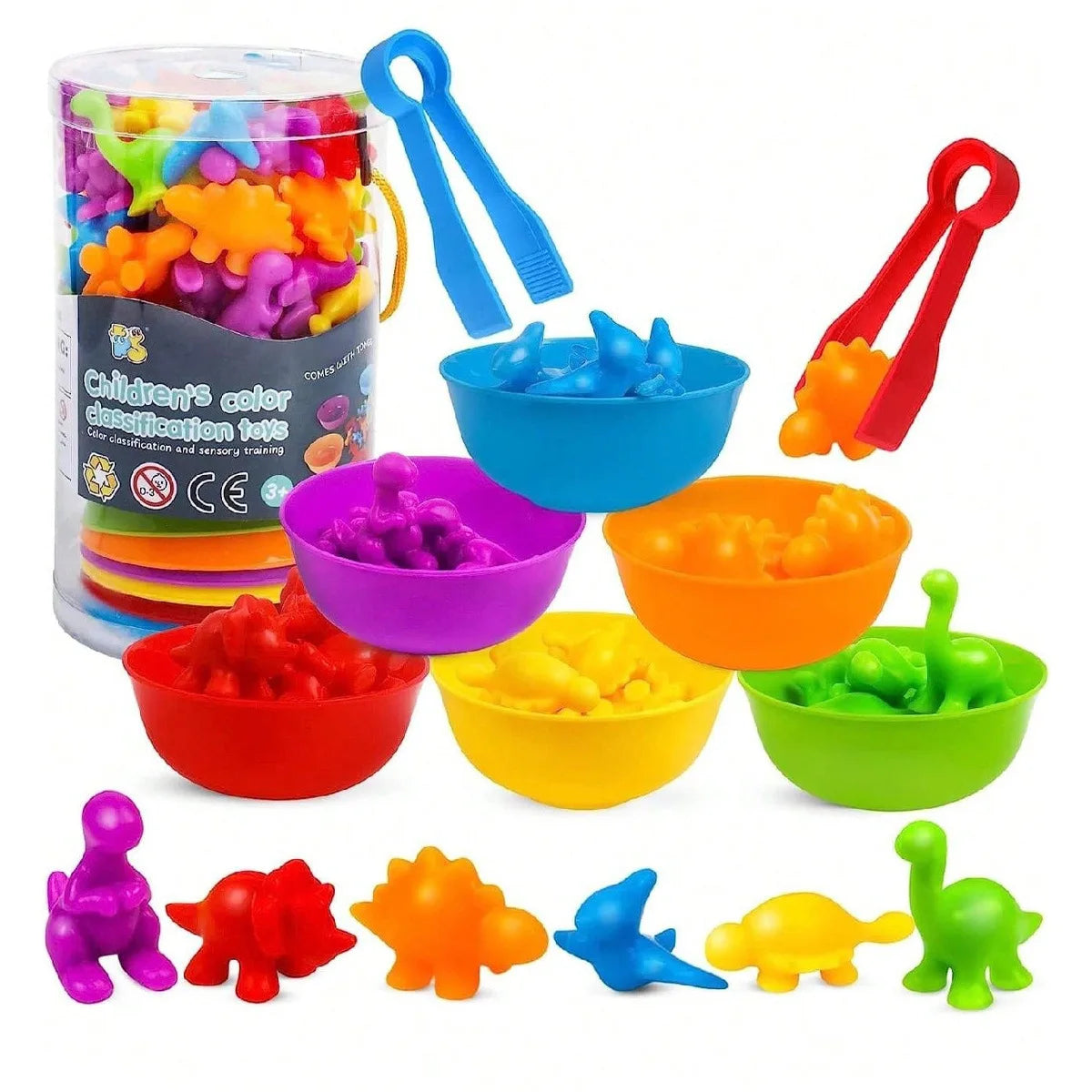 Children Counting and Sorting Toys  Pom poms Rainbow Colors Plastic Bowls Tweezers Fine Motor Skill Chidlren Learning Toys