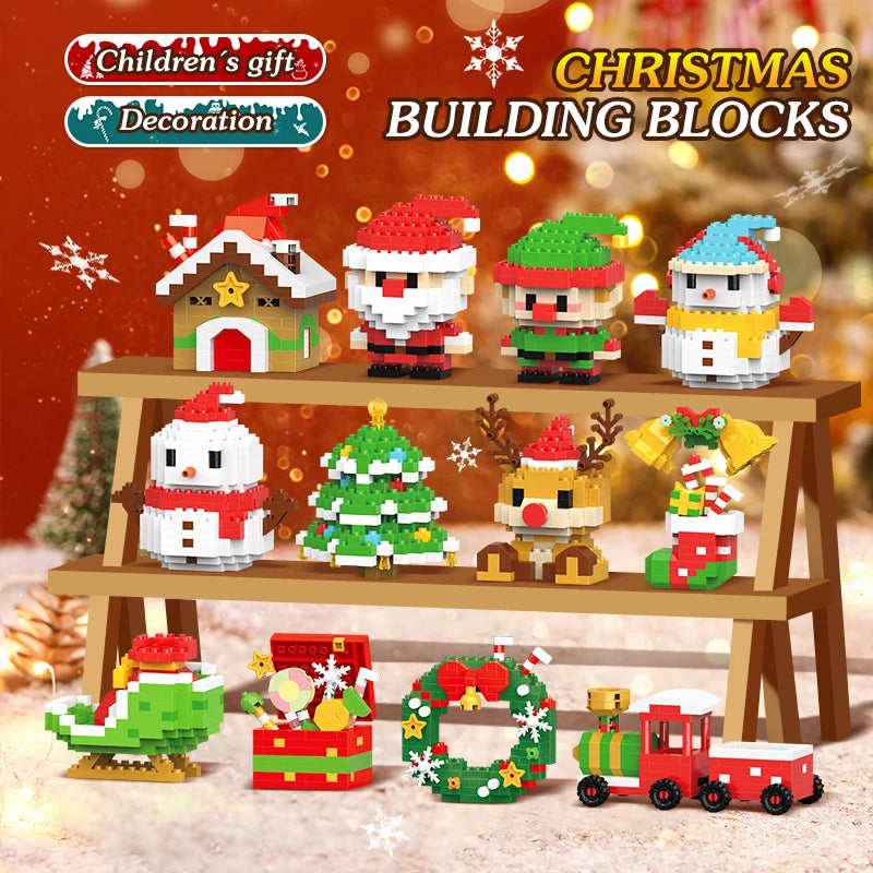 Christmas Building Block Santa Claus Snowman Elk Tree Micro Brick Puzzle Assembly Model Home Decoration Xmas Party Gift Kid Toy