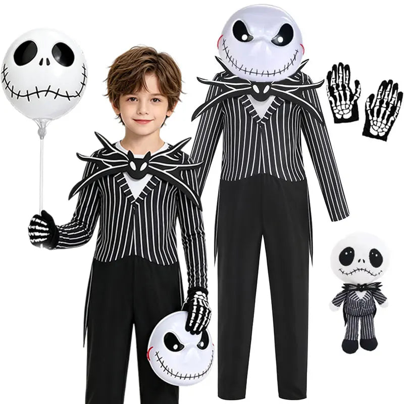 Kids Jack Skellington Cosplay Costume The Nightmare Before Christmas Boys Striped Outfit  Halloween Party Fancy Dress Up Set