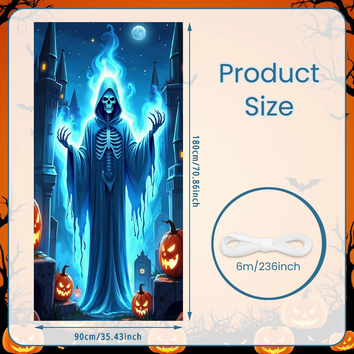 72.83x35.43 Inch Halloween Door Banner Polyester Ghost Hospital Scary Head Scene Decoration Halloween Party Supplies Photography