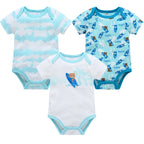 New Baby Boy Clothes Summer 100%Cotton Blue Grey Tie Print Three Piece Short Sleeve Bodysuit Pants vetements bebe For 0-12M