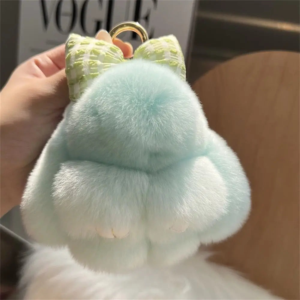 Plush Key Chains Bag Hanging Pendant Car Key Ring Mini Rabbit Hair Bow Bag Strap Cute Bunny Couple Keychain