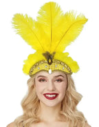 Women Carnival Crystal Crown Feather Headpieces 1920s Flapper Headband Show Girl Feather Headdress Mardi Gras Accessories