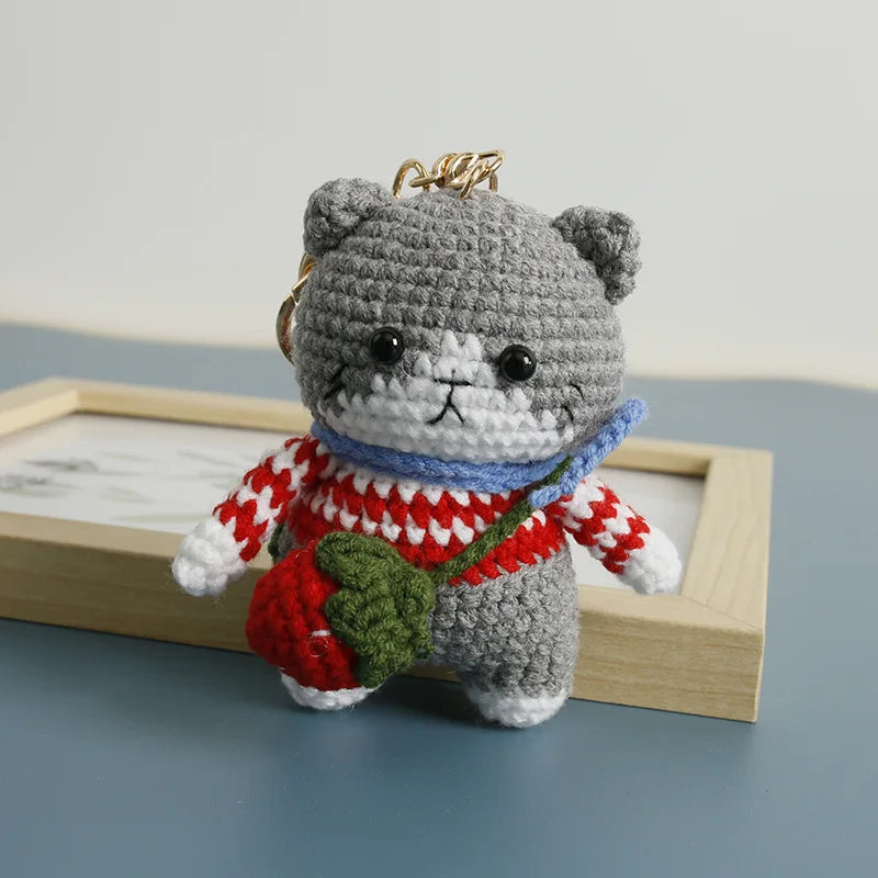 Exquisite Kitten Doll Crochet Keychain For Bag Pendant Knitted Small Cat Doll Keyrings Cute Kitten Keychain Custom Accessories