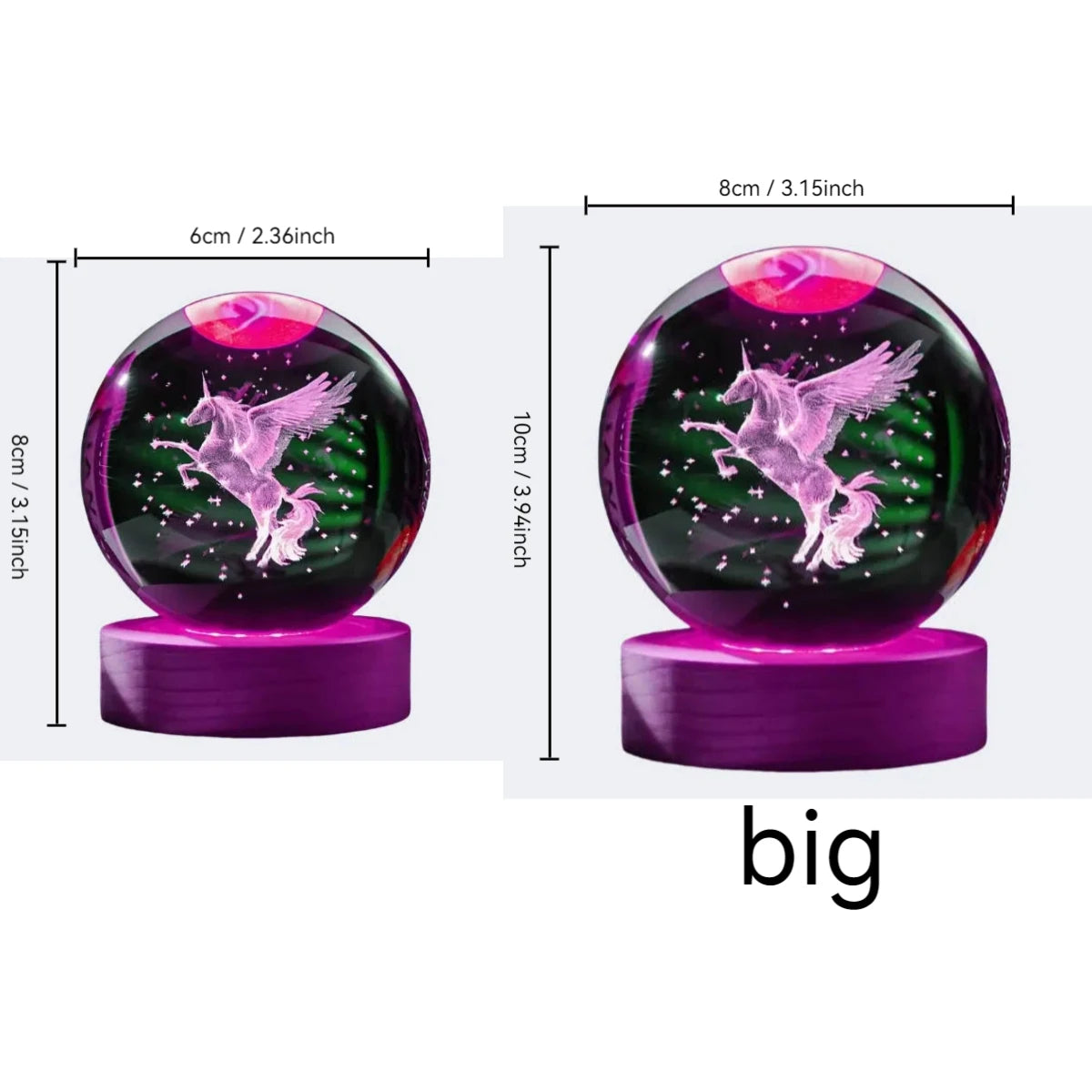 1 Unicorn 3D laser carved crystal ball with wooden colored LED lamp holder, home decoration, girlfriend, colleague, wife birthda