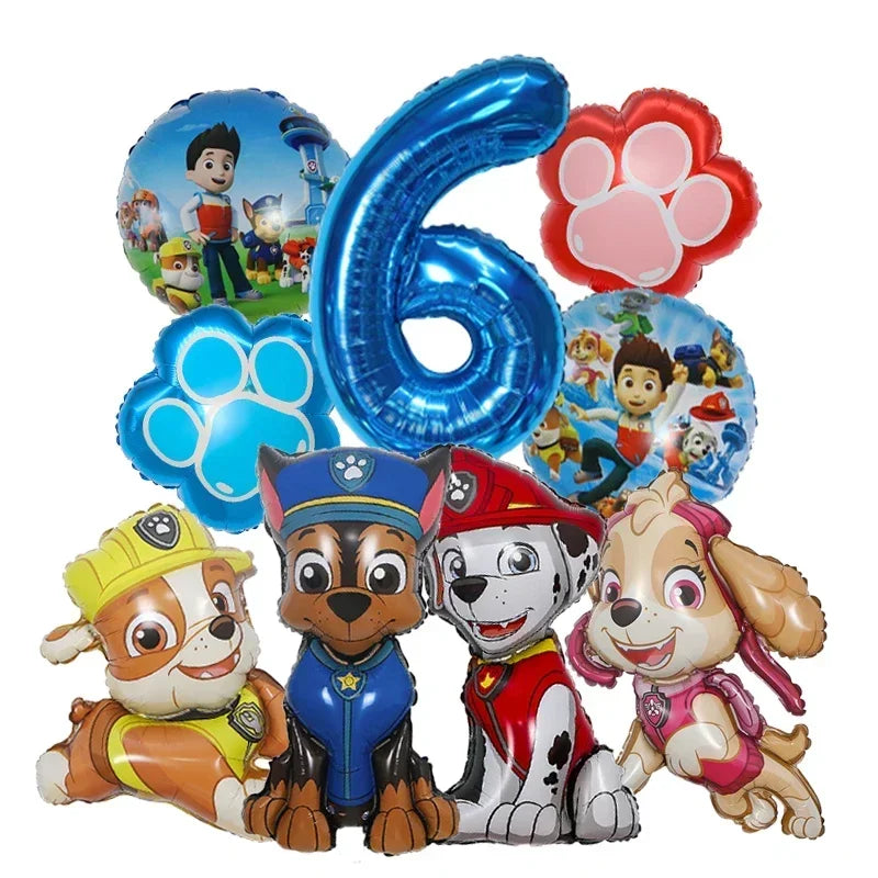 9pcs Cartoon Paw Patrol Dog Chase Balloon Birthday Decoration Number Aluminum Balloons Set Kids Party Supplies Gift Favor Decor