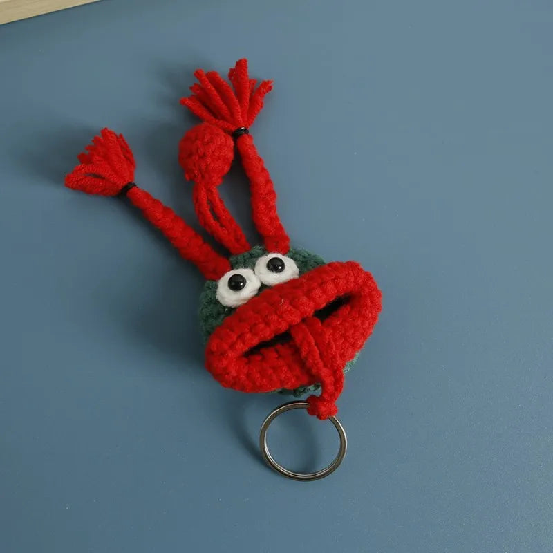 Funny Crochet Keychains Knitting Cute Sausage Mouth Doll Key Holder Knitted Storage Bag Keyrings For Car Keys Wholesale Custom