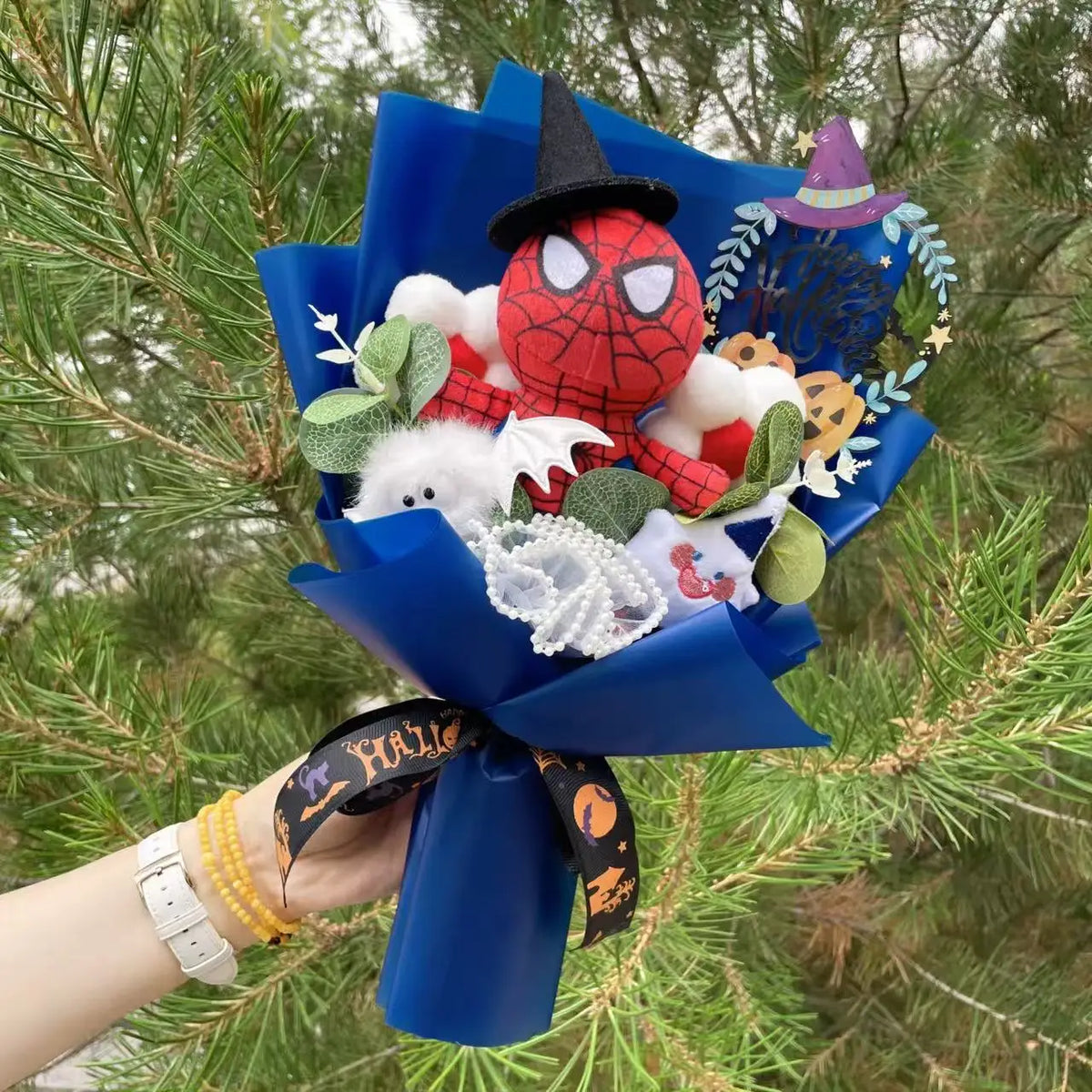 Amine Super Hero Spider-Man Stuffed Plush Dolls Creative Handmade Bouquets for Boys Graduation Christmas Birthday Gifts