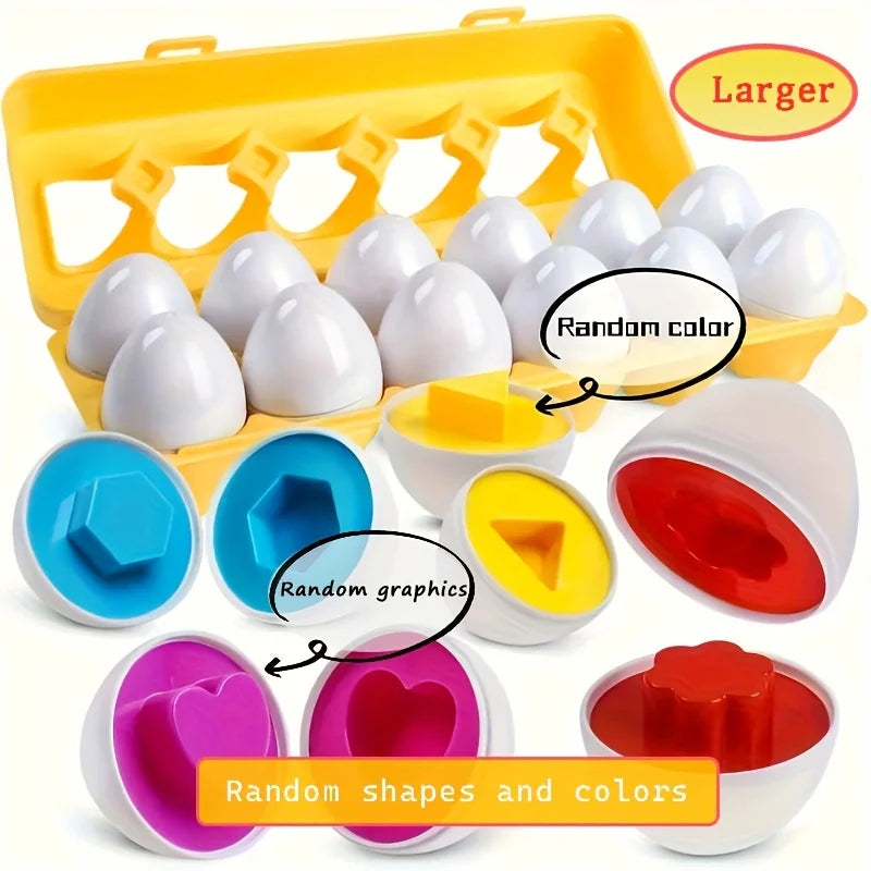 6/12pcs Color and Shape Matching Toys, Simulated Egg Shapes with Storage Box - Geometric Shape & Color Learning Toy Set for Kids